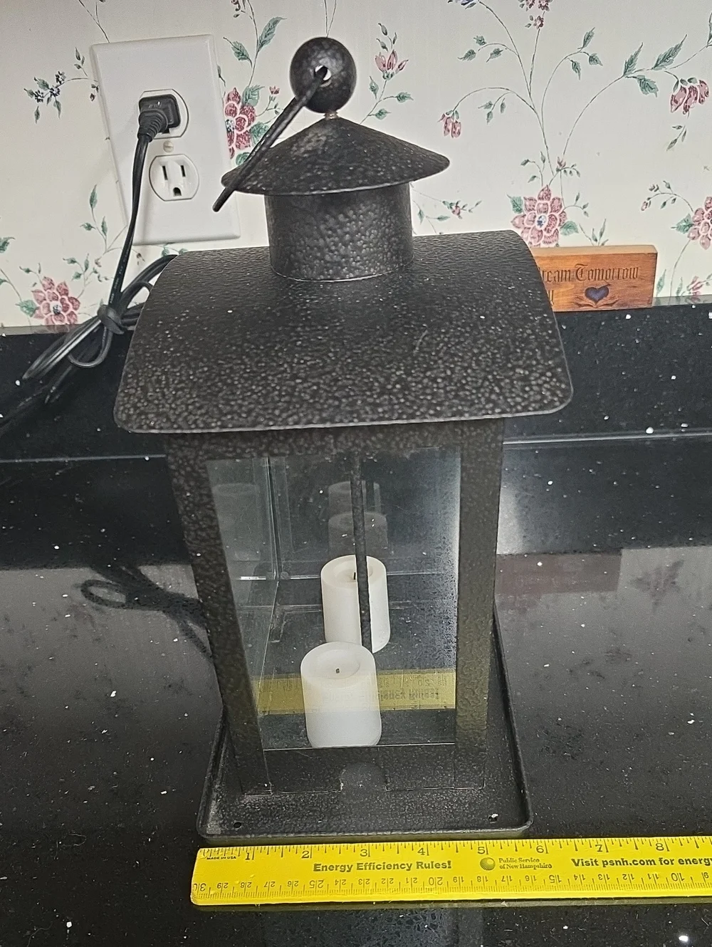 Vintage. Decorative Black Hanging Metal Lantern with Glass Panels